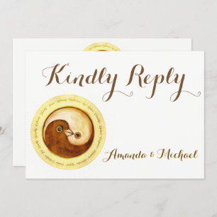 KINDLY REPLY WEDDING KAART Gold YinYang doves Harm