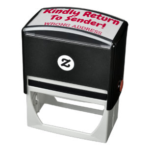 "Kindly Return to Sender!", "WRONG ADDRESS" Zelfinktende Stempel