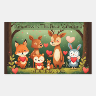 Kindness Best Valentine Woodland Animals Birthday  Rechthoekige Sticker