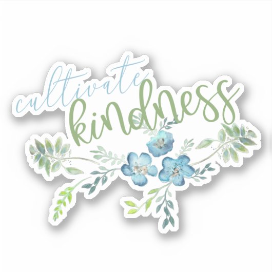 Kindness Boho Blue Flowers Sticker kweken (Voorkant)