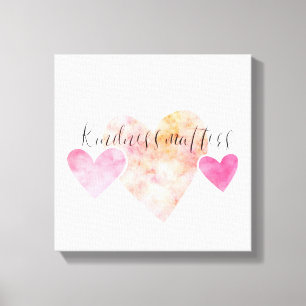 Kindness doet roze Waterverf harten Canvas Afdruk