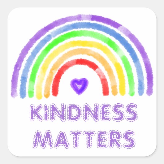 Kindness Matters | Regenboog en Waterverf van het Vierkante Sticker (Voorkant)