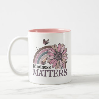 Kindness Matters Retro Butterfly Boho Rainbow Tweekleurige Koffiemok