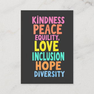 Kindness Peace Love Inclusion Hope Divers Visitekaartje