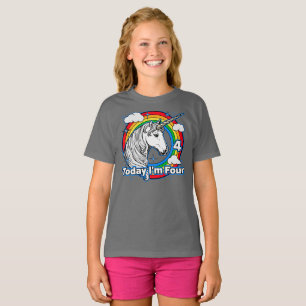 Kind's 4e Verjaardag Eenhoorn Regenboog Vandaag be T-shirt