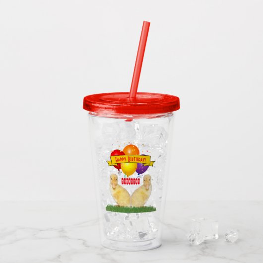 Kind's Happy Birthday Ballonnen Gele eendjes Acryl Drinkbeker (Achterkant ijs)