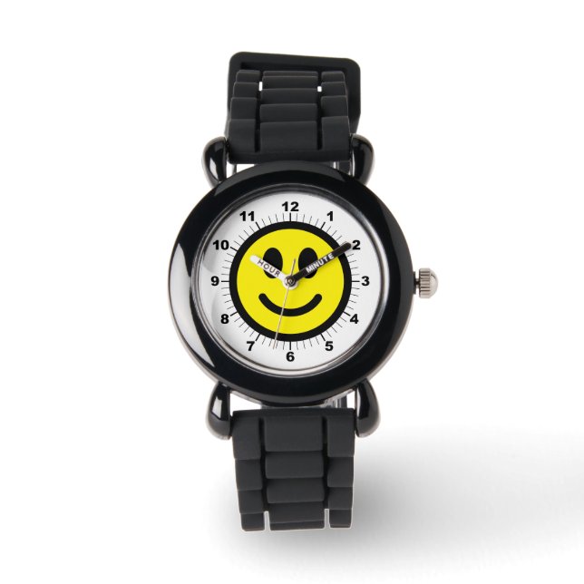 Kind's Happy Face Silver Glitter Strap Watch Horloge (Voorkant)