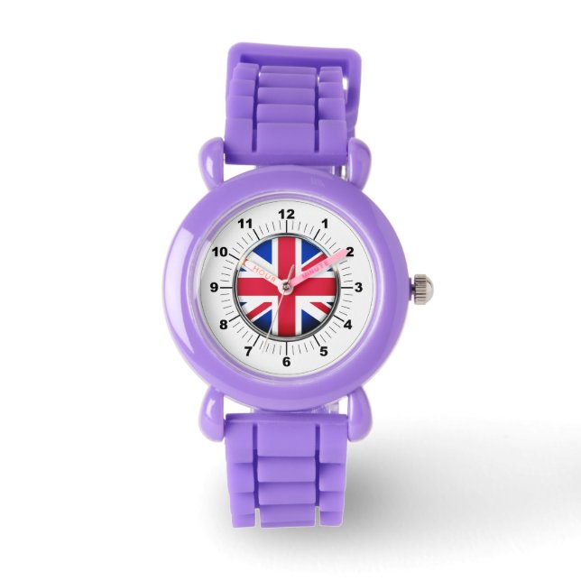 Kind's UK Flag Red Glitter Strap Horloge (Voorkant)