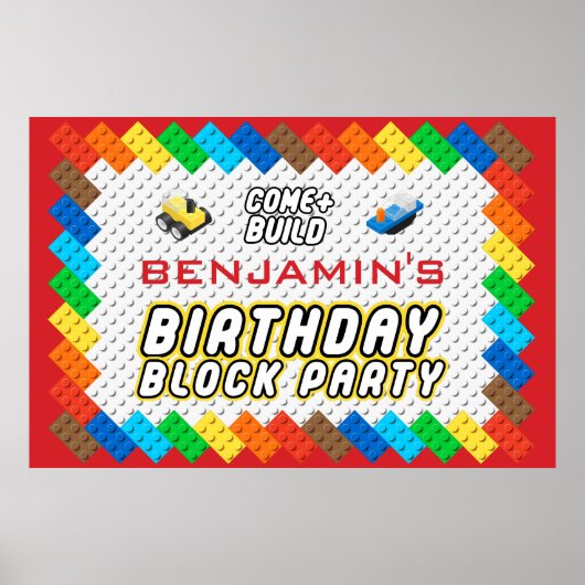 Kind's Verjaardag Brick Party Block Party Bouw Spe Poster (Voorkant)