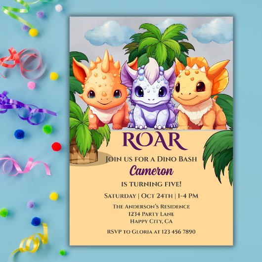 Kind's Verjaardag Dinosaurus Party Een Dino Bash E Kaart