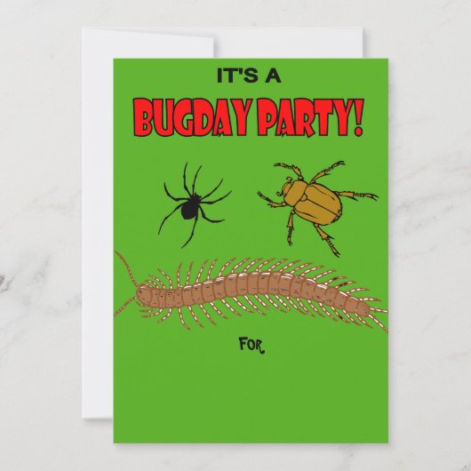 Kind's verjaardagsfeestje bug thema-uitnodiging kaart (Voorkant)