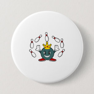 King bij Bowling met Bowling pin Ronde Button 7,6 Cm
