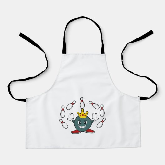 King bij Bowling met Bowling pin Schort (Voorkant)