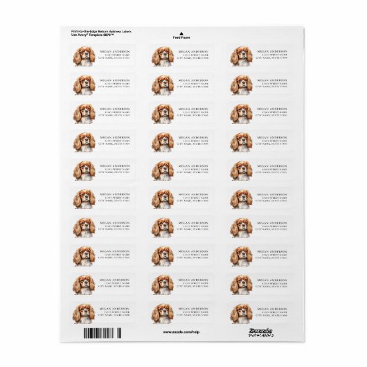 King Charles Cavalier Retouradreslabels Etiket (Full Sheet)