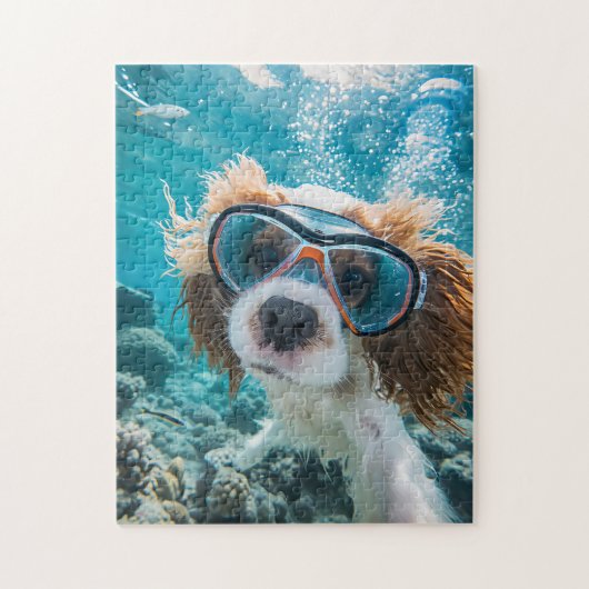 King Charles Cocker Spaniel driving in ocean Legpuzzel (Verticaal)