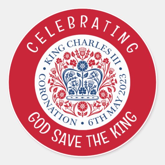 KING CHARLES III Coronation Red Ronde Sticker (Voorkant)