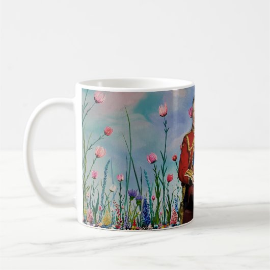 King Charles III met Spring Garden Background Koffiemok (Links)