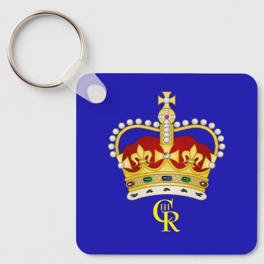 King Charles III Monogram en Crown Key Ring Sleutelhanger (Voorkant)