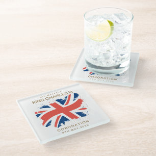 King Charles III Union Jack Flag Glazen Onderzetter
