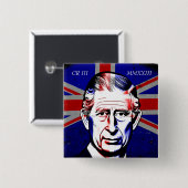 King Charles III Vierkante Button 5,1 Cm (Voorkant /achterkant)