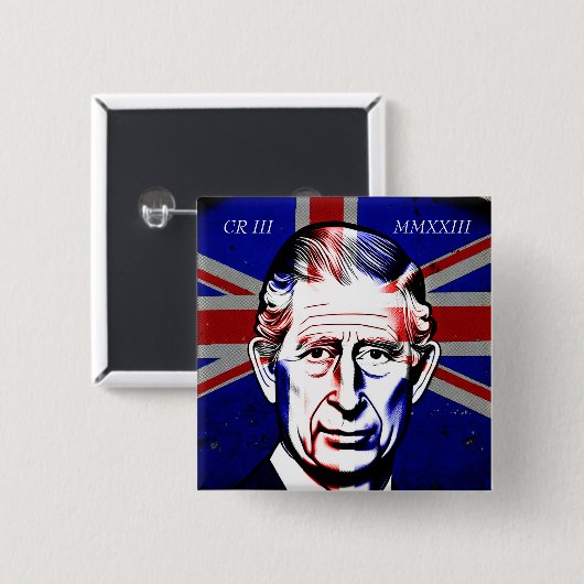 King Charles III Vierkante Button 5,1 Cm (Voorkant /achterkant)