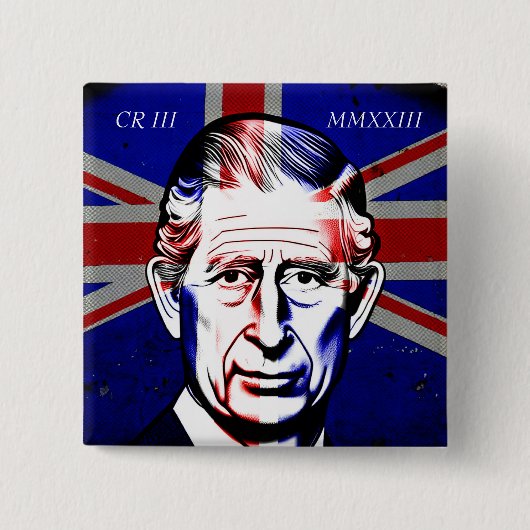 King Charles III Vierkante Button 5,1 Cm (Voorkant)