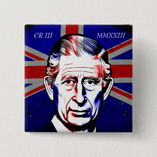 King Charles III Vierkante Button 5,1 Cm
