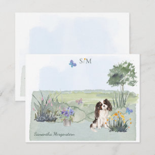 King Charles Spaniel Dog Butterfly Monogram Notitiekaartje