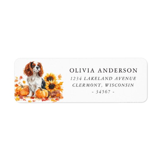 King Charles Spaniel Herfst Terugkeer Adres Etiket (Voorkant)
