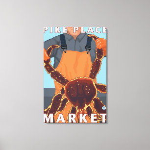 King Crab Fisherman - Pike Place Market , Seattle Canvas Afdruk
