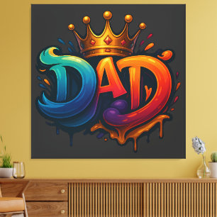 King Dad Crown Graffiti gekroond met liefde en tro Canvas Afdruk