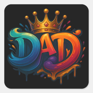 King Dad Crown Graffiti gekroond met liefde en tro Vierkante Sticker