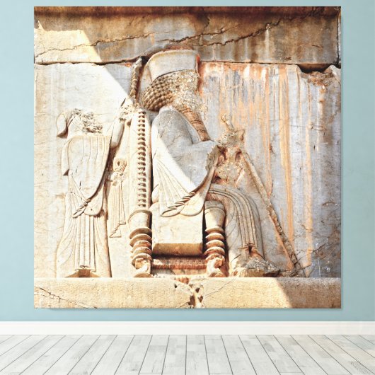 King Darius I. Bas relief, Persepolis, Iran Canvas Afdruk (Insitu (Houten vloer))