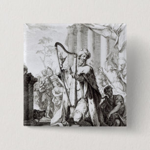 King David die de Lyre speelt Vierkante Button 5,1 Cm