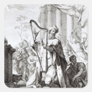 King David die de Lyre speelt Vierkante Sticker