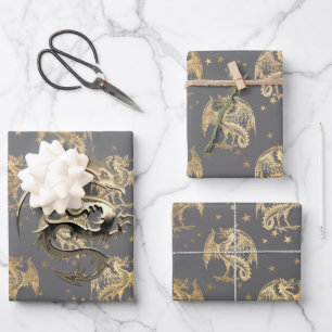 King Dragon en Gold Stars Papieren pakbladen Inpakpapier Vel