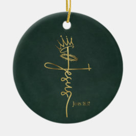 KING JESUS Elegant Groen/Goud Christelijk Kerstmis Keramisch Ornament