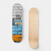King Jesus Rules White Brick Graffiti Christelijk Skateboard (Voorkant)