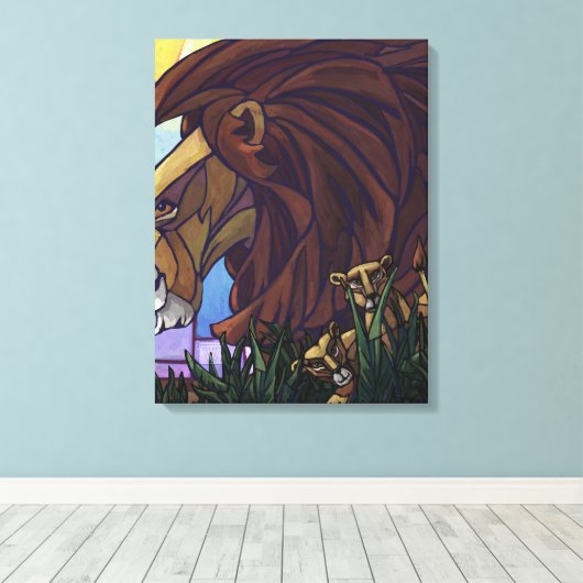 King Lion en Cubs Canvas Afdruk (Insitu (Houten vloer))