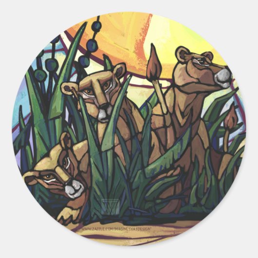 King Lion en Cubs Ronde Sticker (Voorkant)