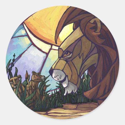 King Lion en Cubs Ronde Sticker (Voorkant)