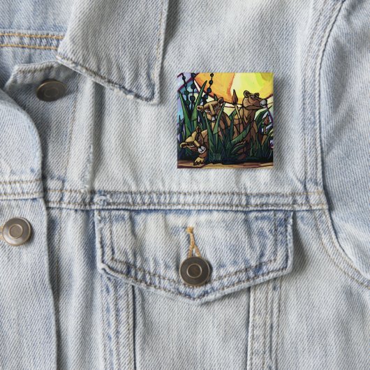 King Lion en Cubs Vierkante Button 5,1 Cm (In situ)