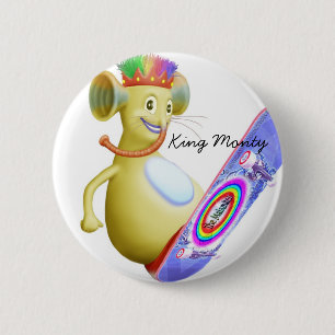 King Monty op Schaats Board Ronde Button 5,7 Cm