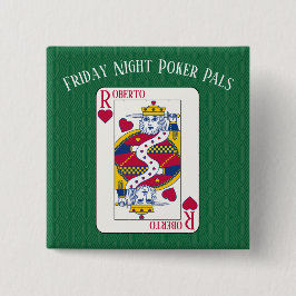 King of Hearts Custom Name Play Card Vierkante Button 5,1 Cm