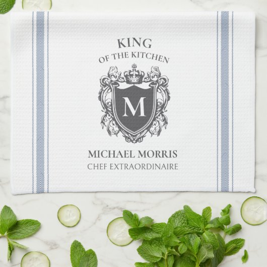 King of the Kitchen Gepersonaliseerd naam Monogram Theedoek (Gevouwen)
