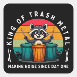 King of Trash Metal T-Shirt Funny Raccoon Drummer Vierkante Sticker