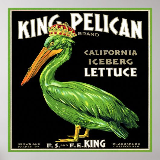 KING PELICAN ICEBERG LETTUCE CRATE ETIKET POSTER (Voorkant)
