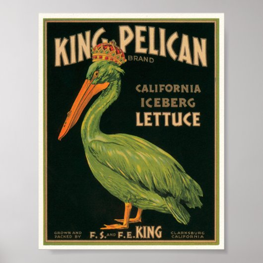 King Pelican Lettuce  Crate Label Poster (Voorkant)