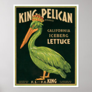 King Pelican Lettuce  Vegetable Label Poster
