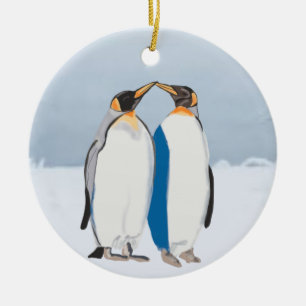 King Penguin Pair Kissus Keramisch Ornament